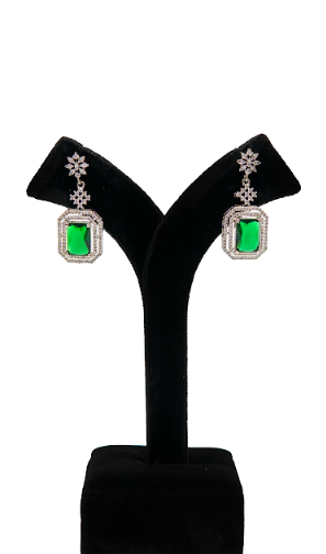 Green Stone Drop Earrings for Women – Elegant Long Design